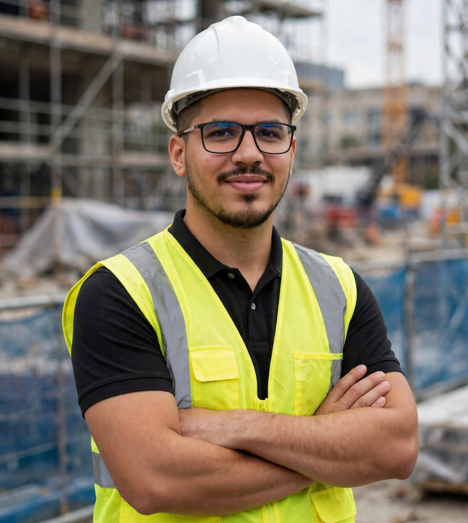 Julio Junior engenheiro, capacete branco e colete