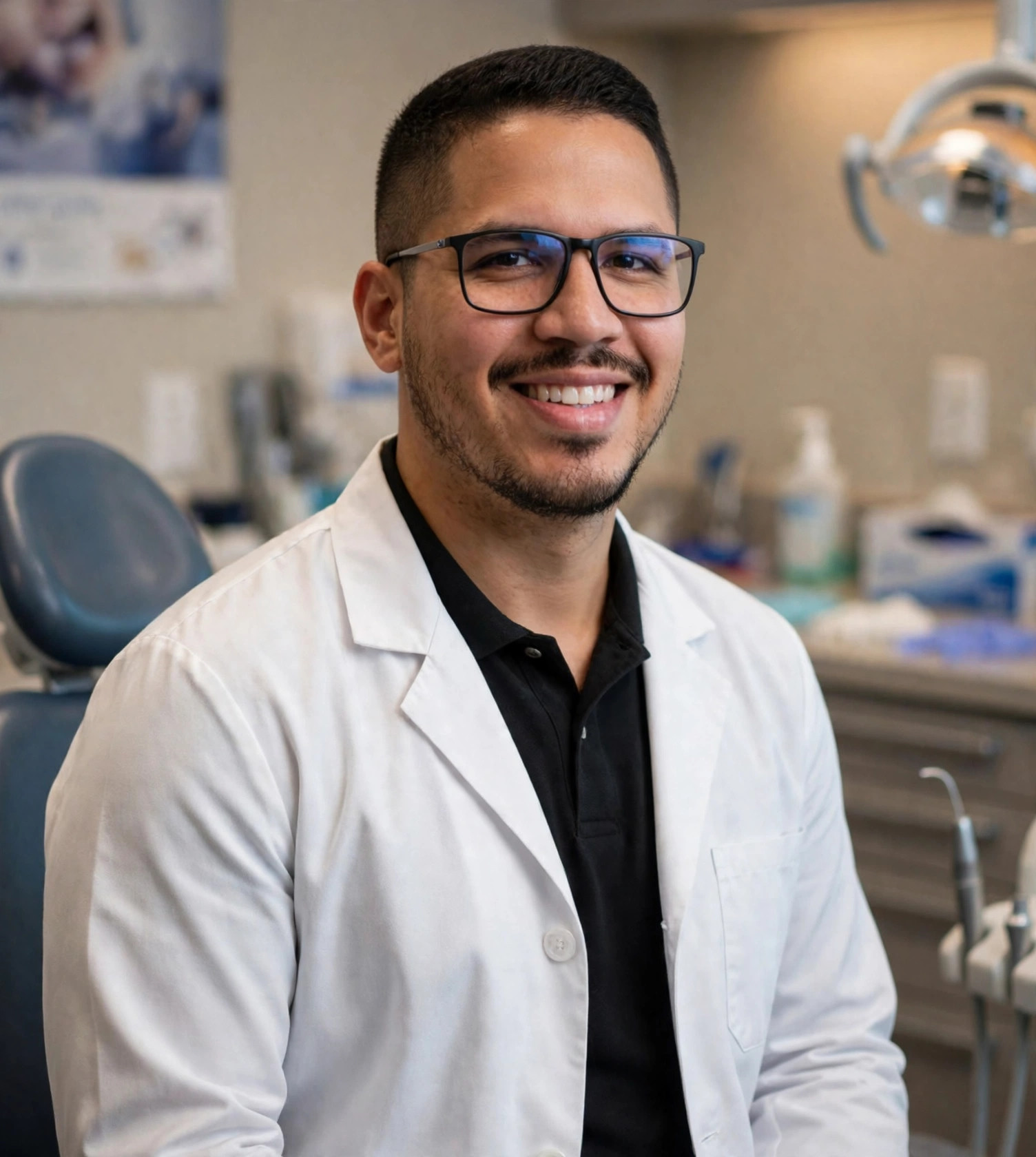 Julio Junior dentista, jaleco branco no consultório odontológico